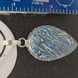 Artisan Blue and Silver Teardrop Necklace #36 NWOT